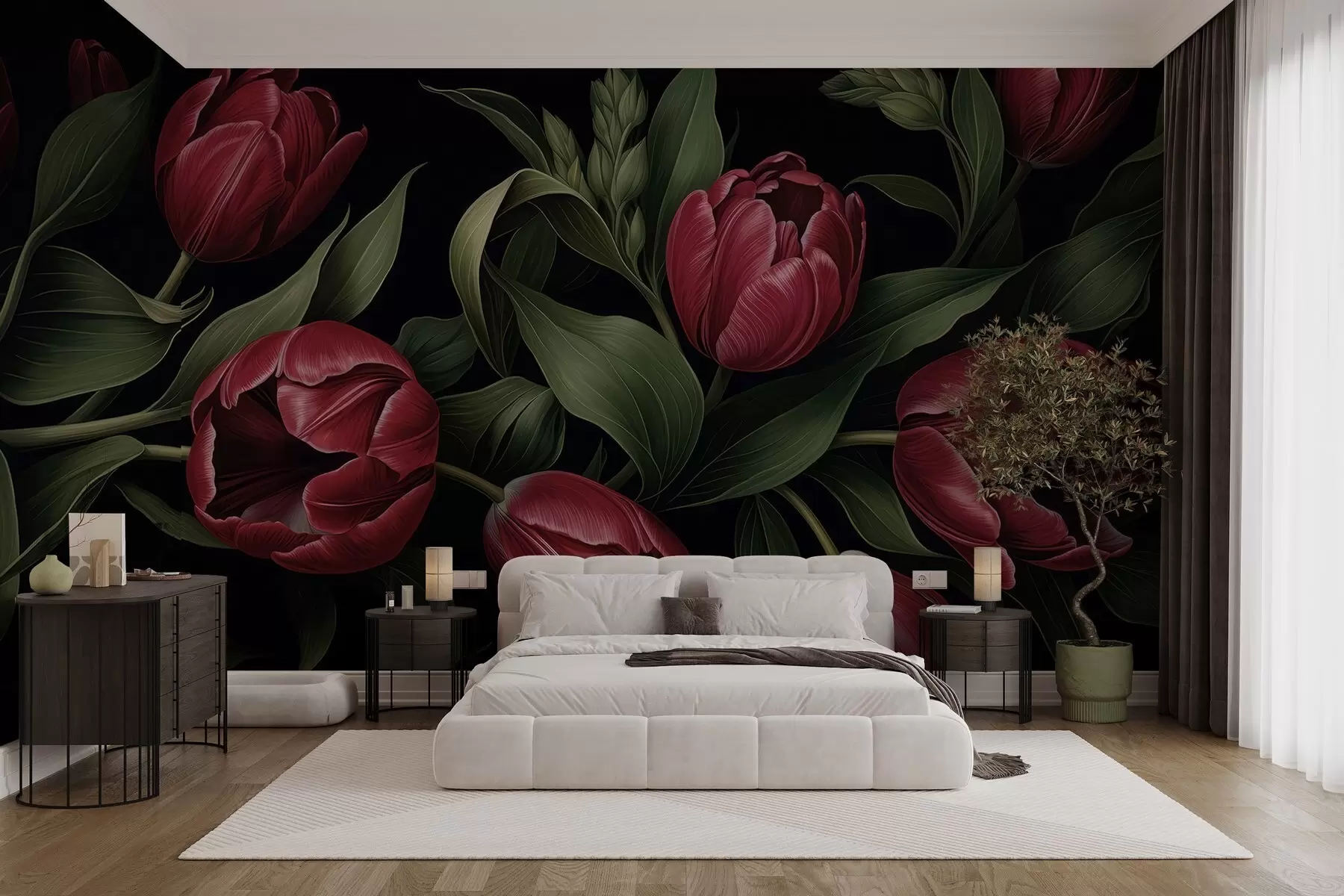 Wall Mural Photo Wallpaper Red Tulips of the Night w05047