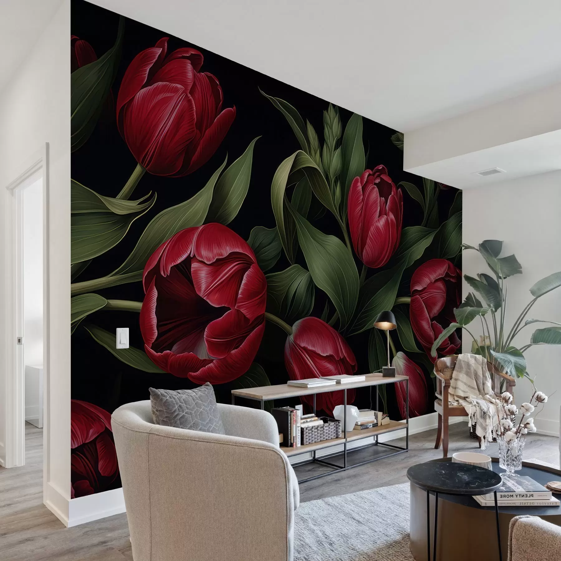peintures murales Les tulipes rouges de la nuit w05047