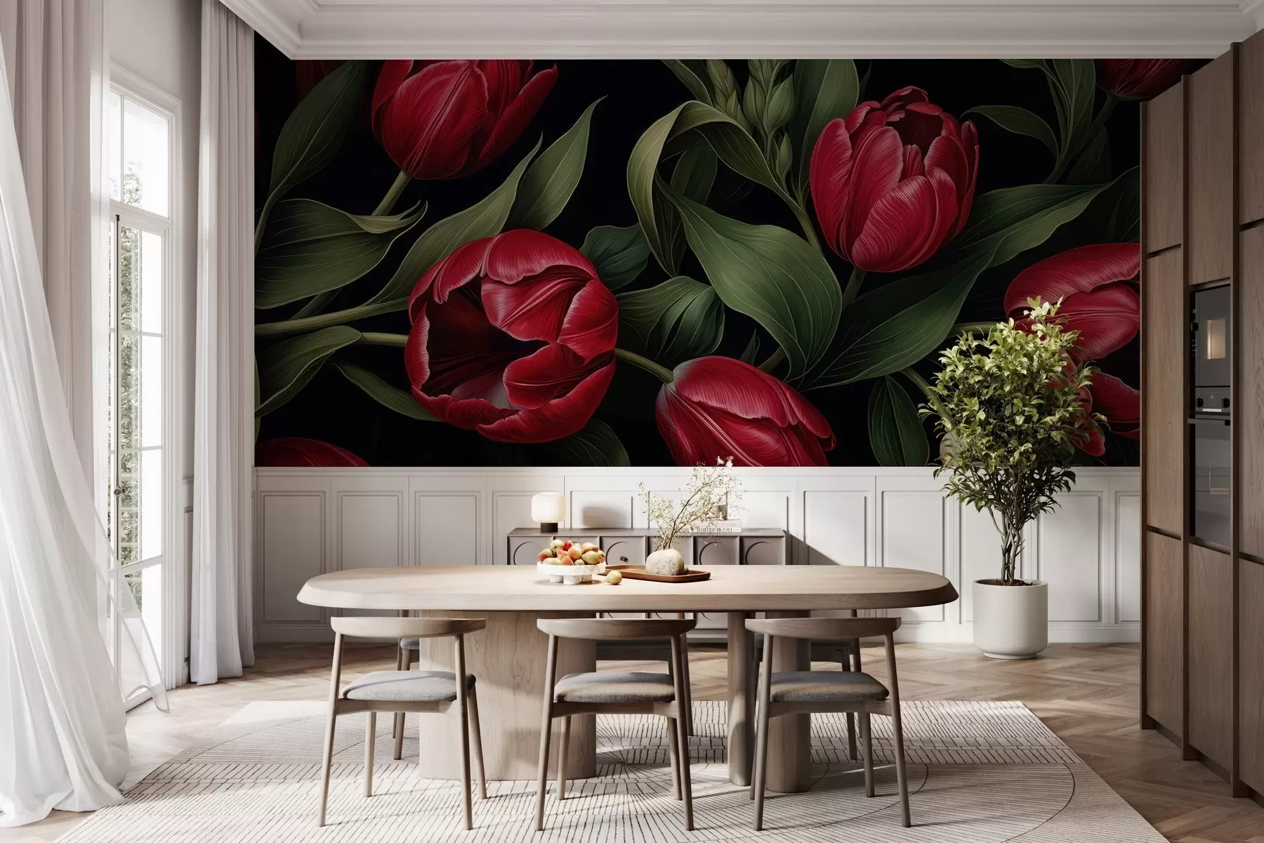 murais de parede Tulipas Vermelhas da Noite w05047