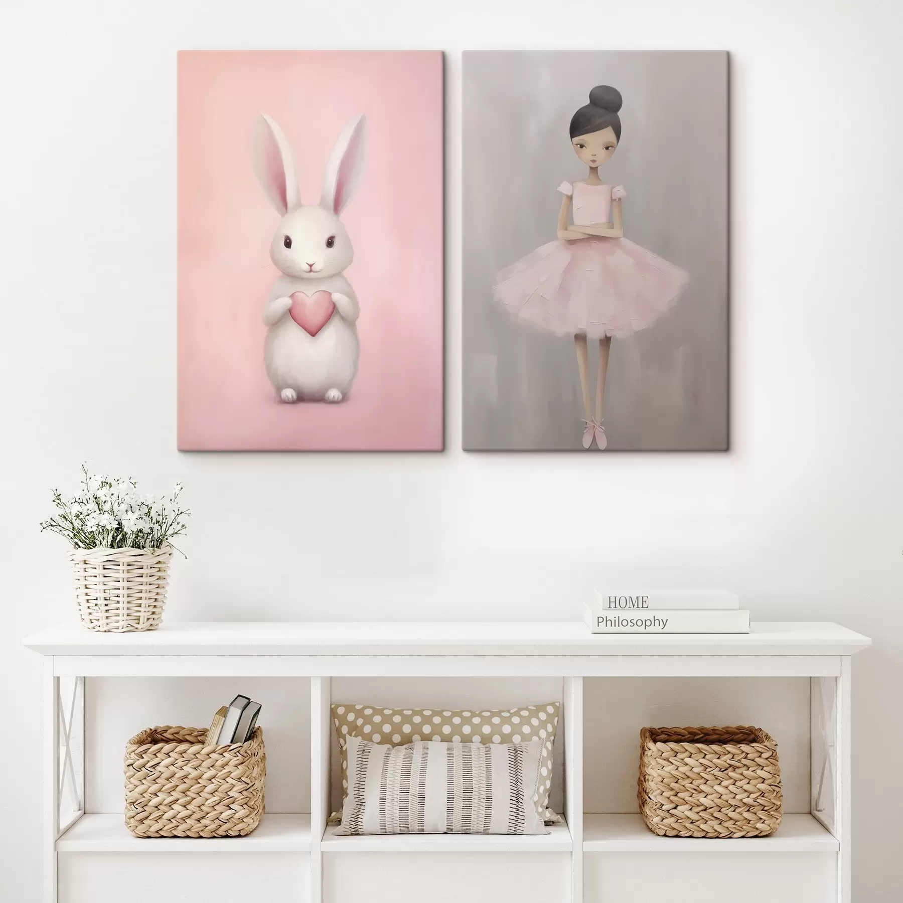 wall murals Bunny with a heart and ballerina m01157