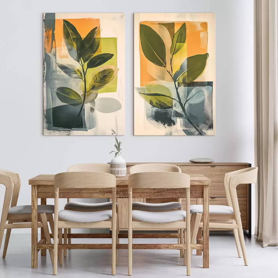 wall murals Branches with leaves on an abstract background m01132