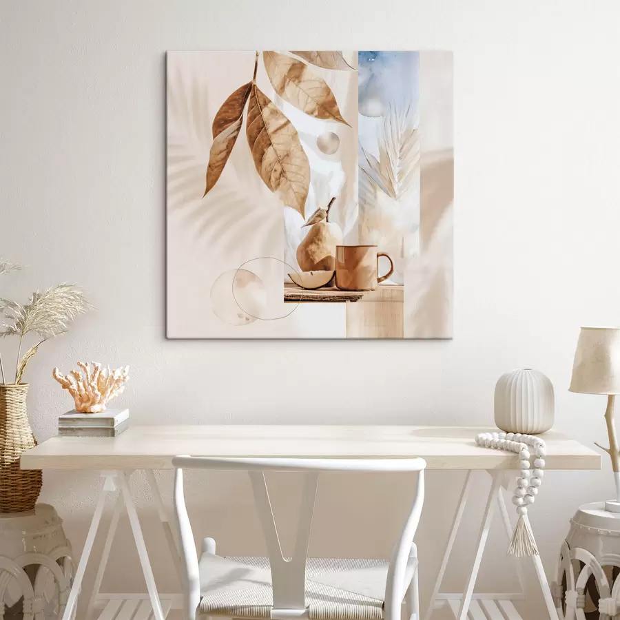 wall murals Abstract with leaves, pear, and cup s47047