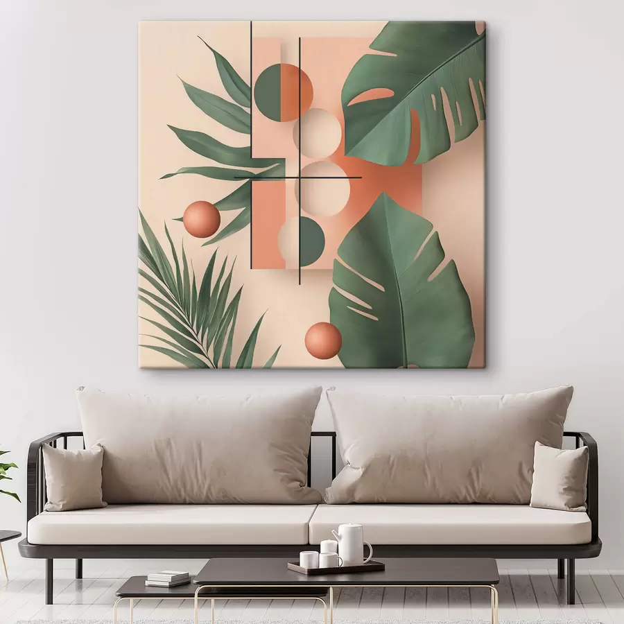 wall murals Abstraction with large tropical leaves s47099