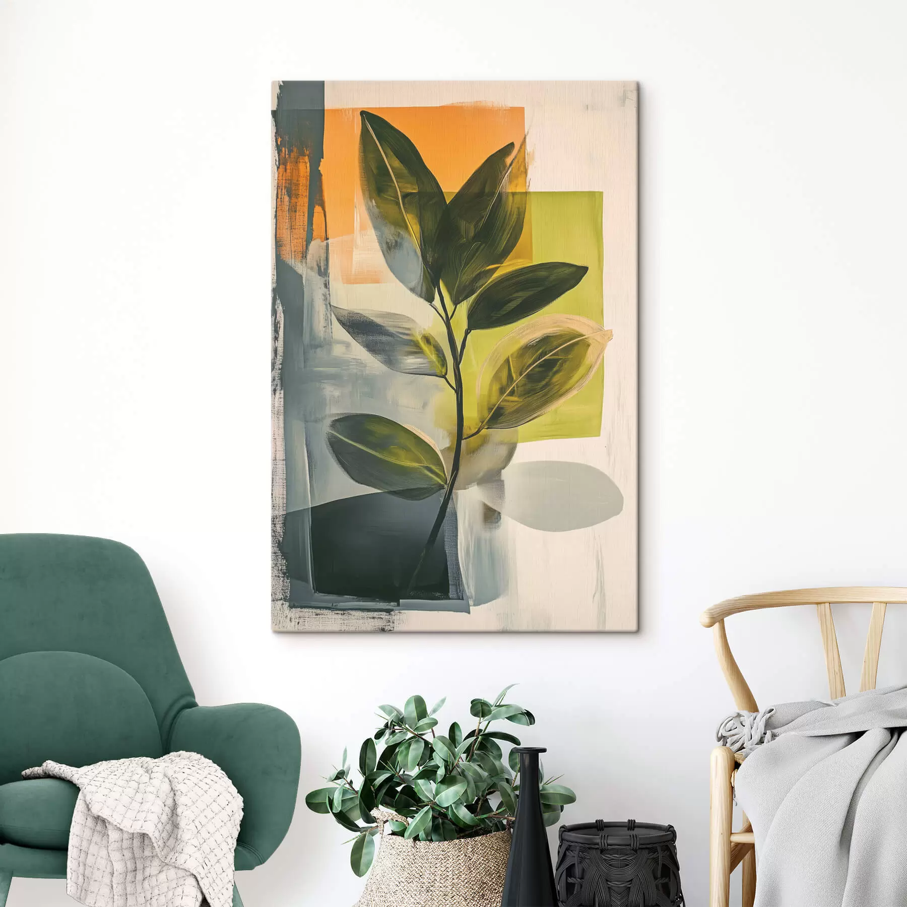 wall murals A branch of leaves on an abstract background s47249