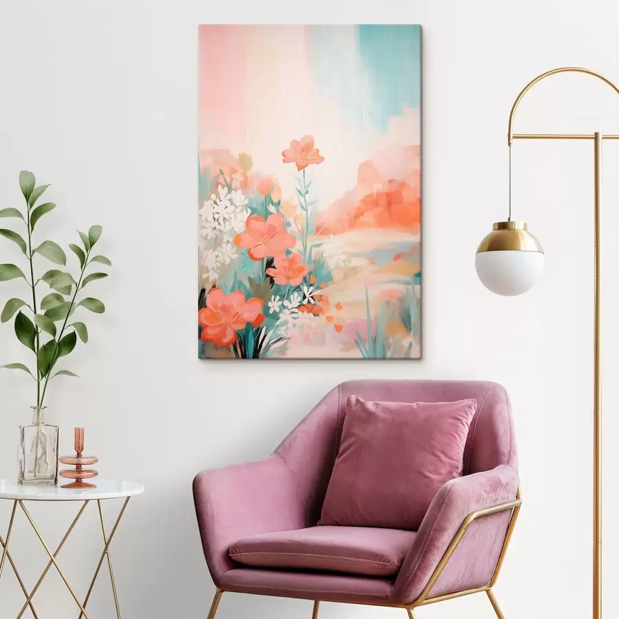 wall murals Abstract floral landscape in a pink-and-blue palette s46932