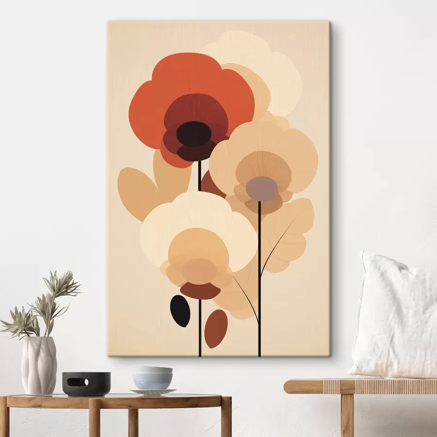 wall murals Abstract flowers in a warm beige palette in a minimalist style s46942