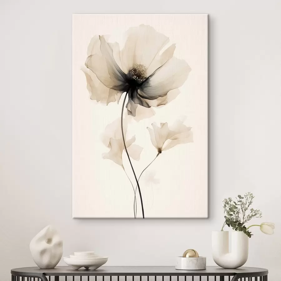 wall murals Delicate semi-transparent flower with a dark center in a minimalist style s46944