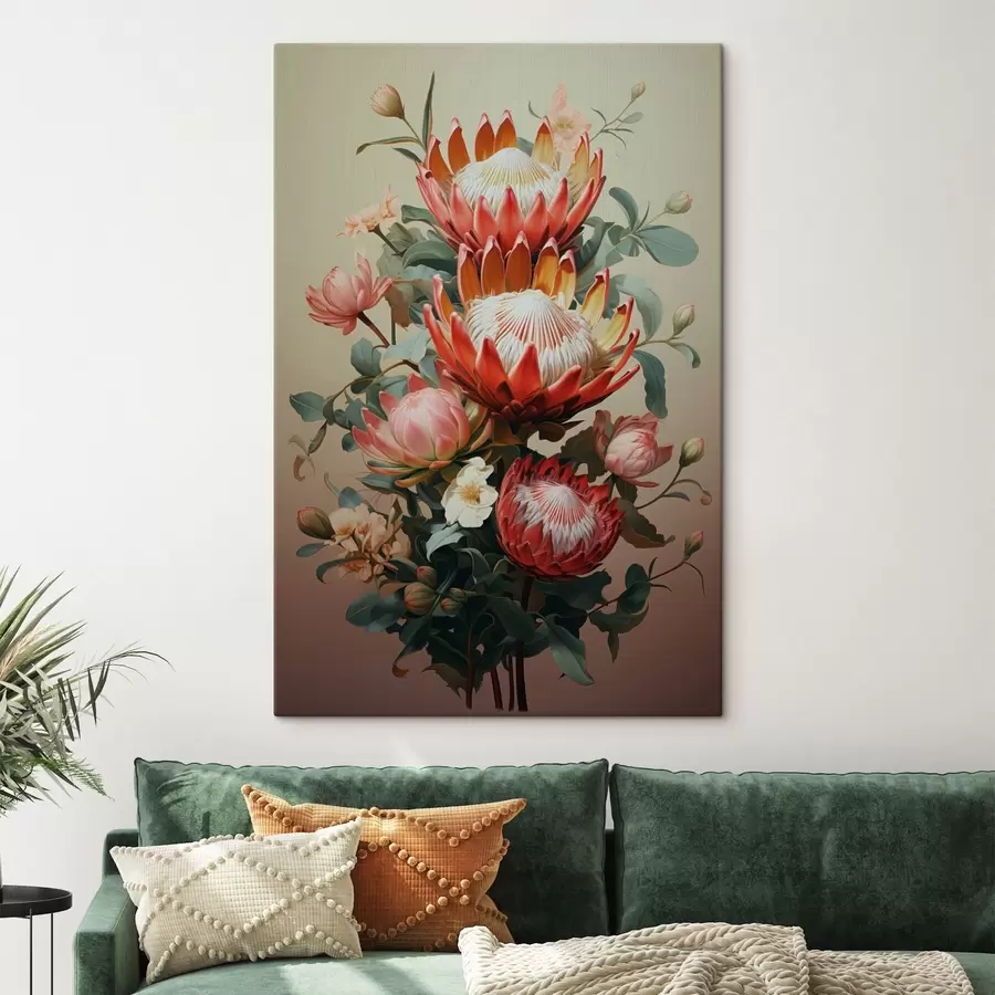 murales Composición con grandes proteas en un estilo pictórico digital moderno. s46947