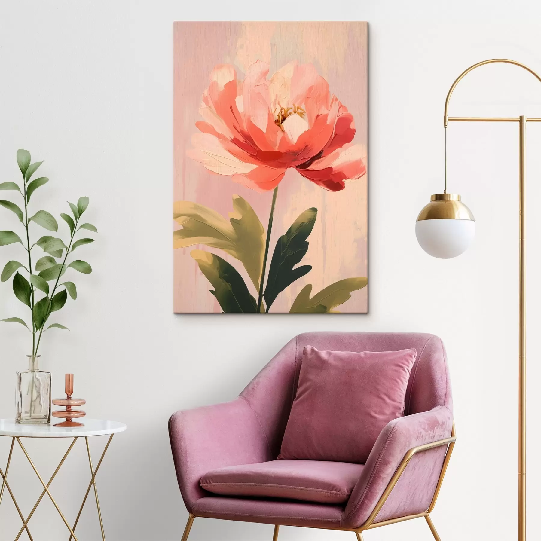 wall murals Coral peony on a pastel background in a modern art illustration style s46949