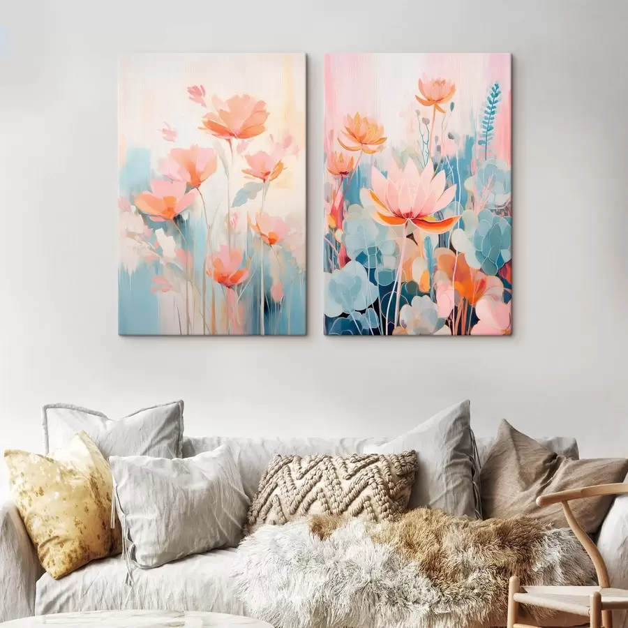 wall murals Watercolor harmony of flowers in a pink-and-blue palette m01084