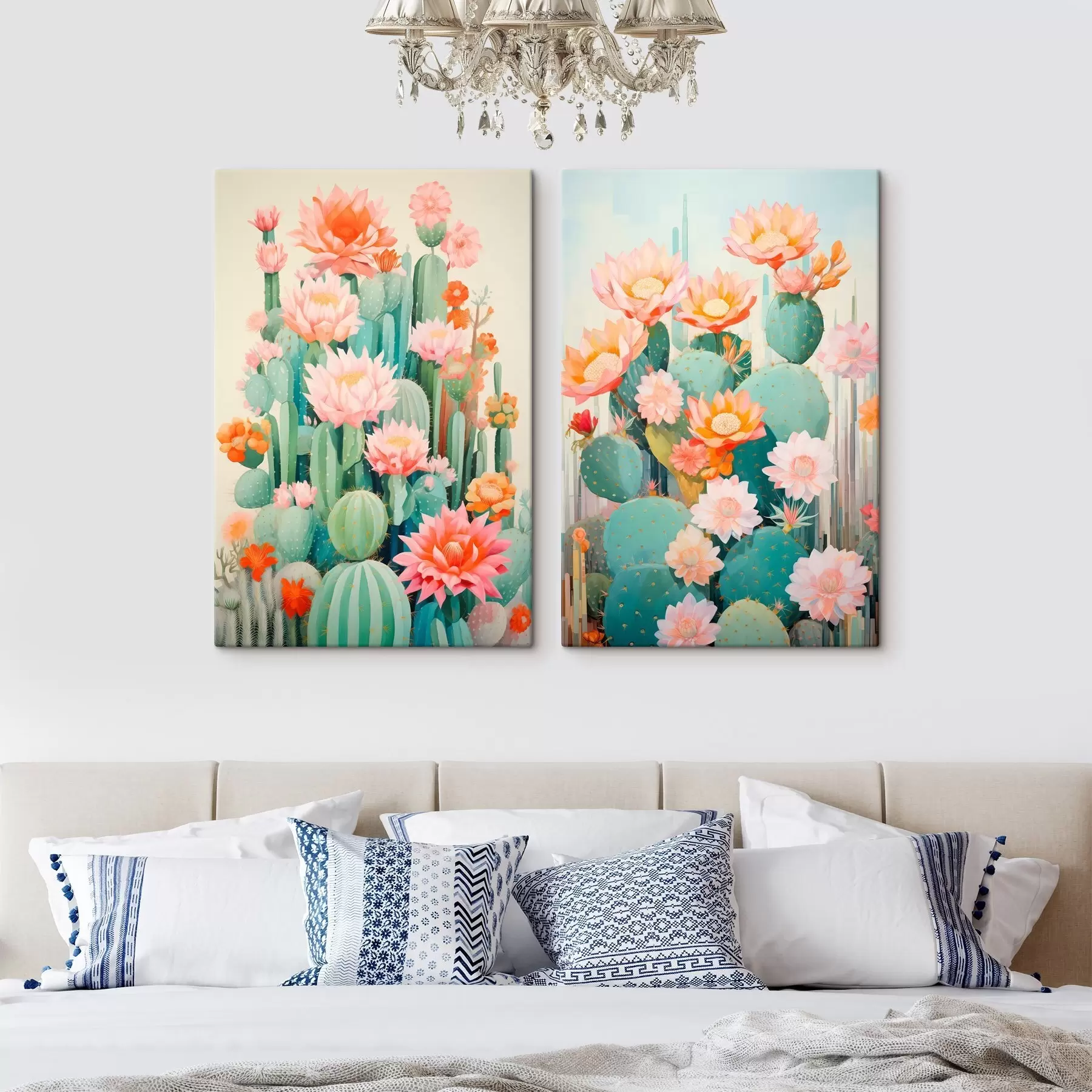 murales Cactus con flores grandes, una paleta de colores pastel y una sensación de calma. m01086