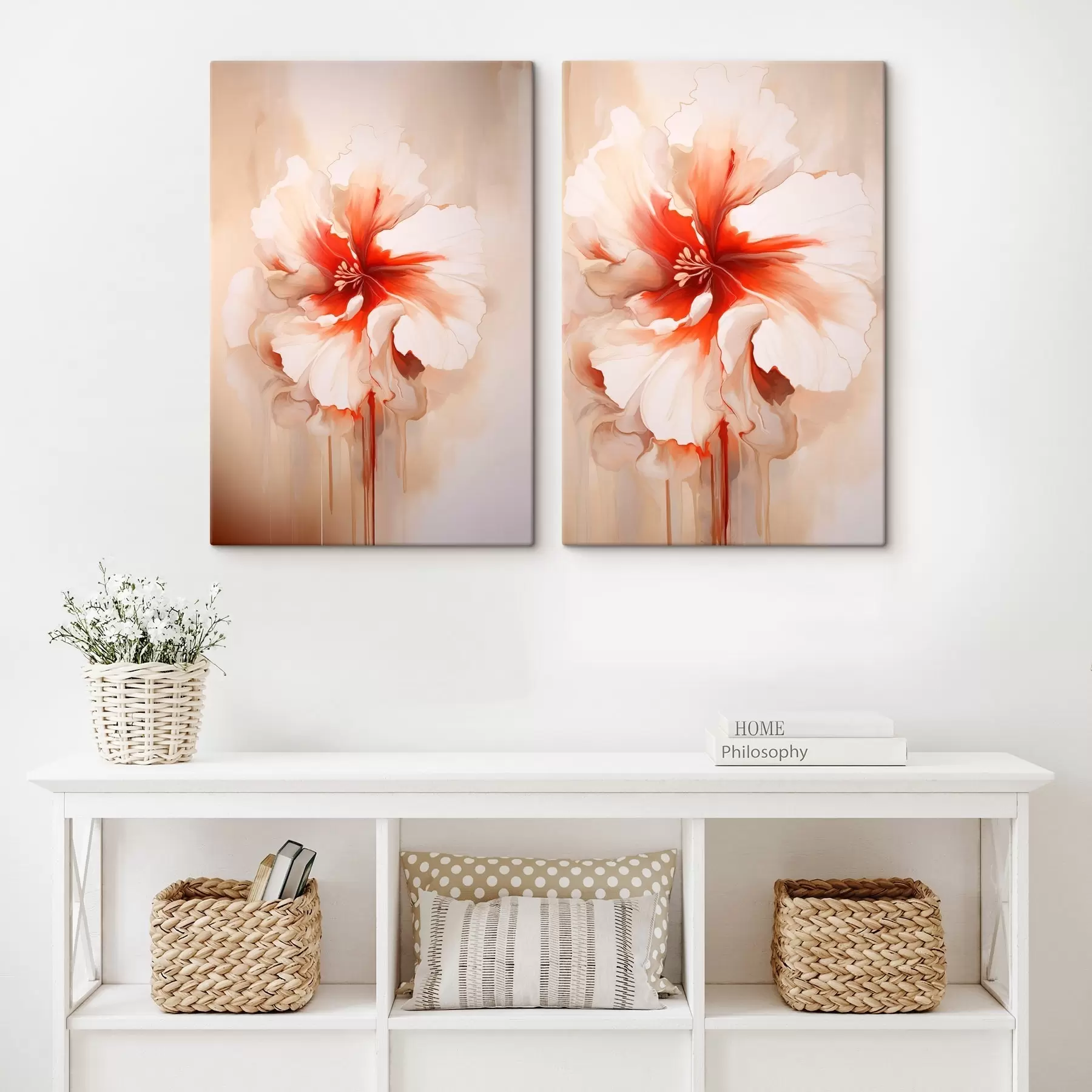 wall murals White-coral petals on an abstract background, calm composition m01089