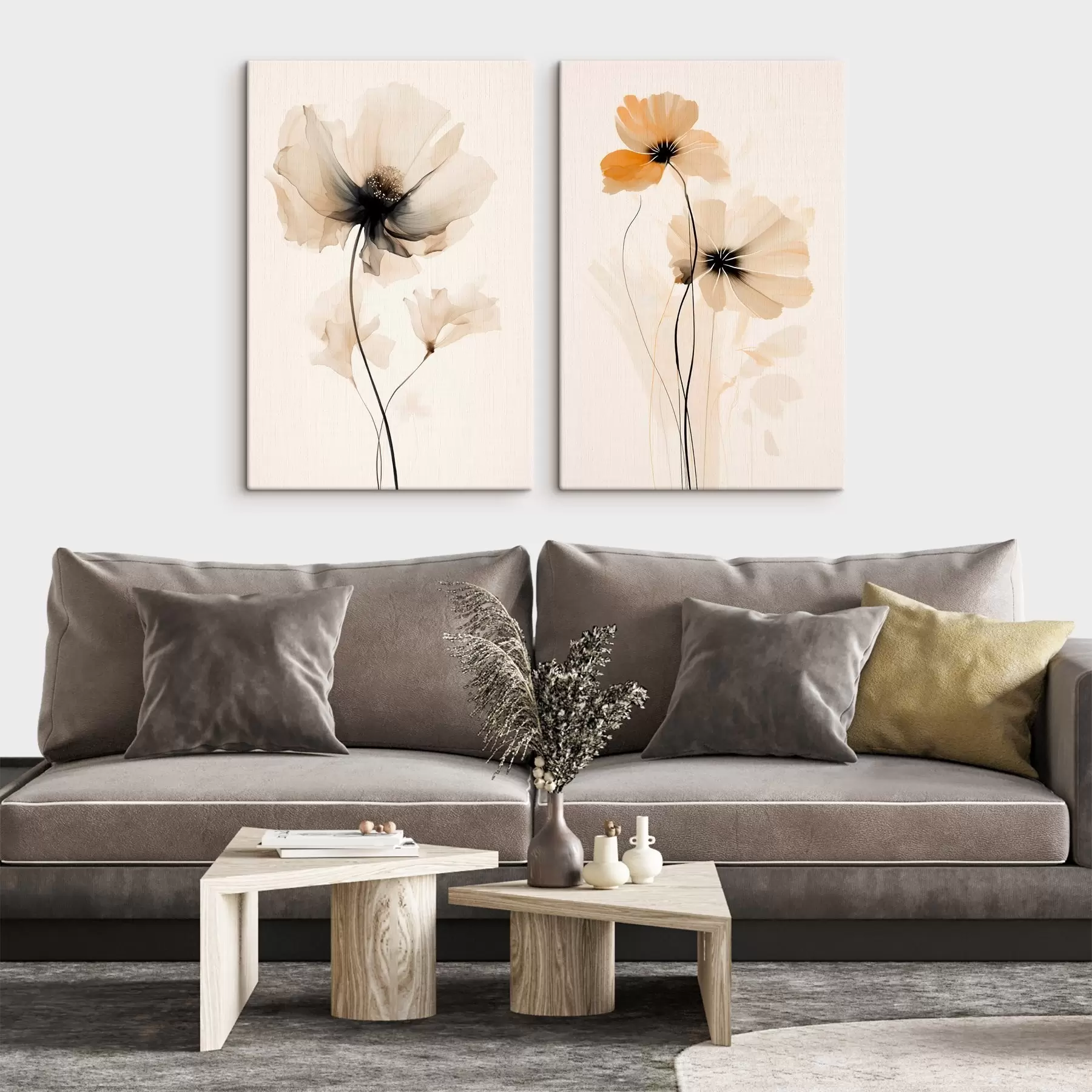wall murals Light watercolor poppies with soft shadows and airy space m01091