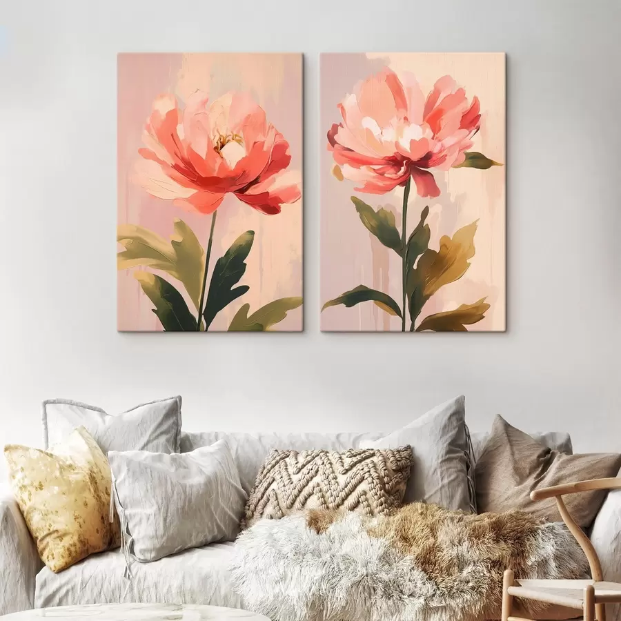 wall murals Pastel peonies on tall stems in warm pink shades m01093