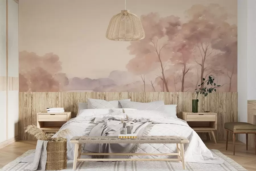 wall murals Delicate landscape with trees w05075