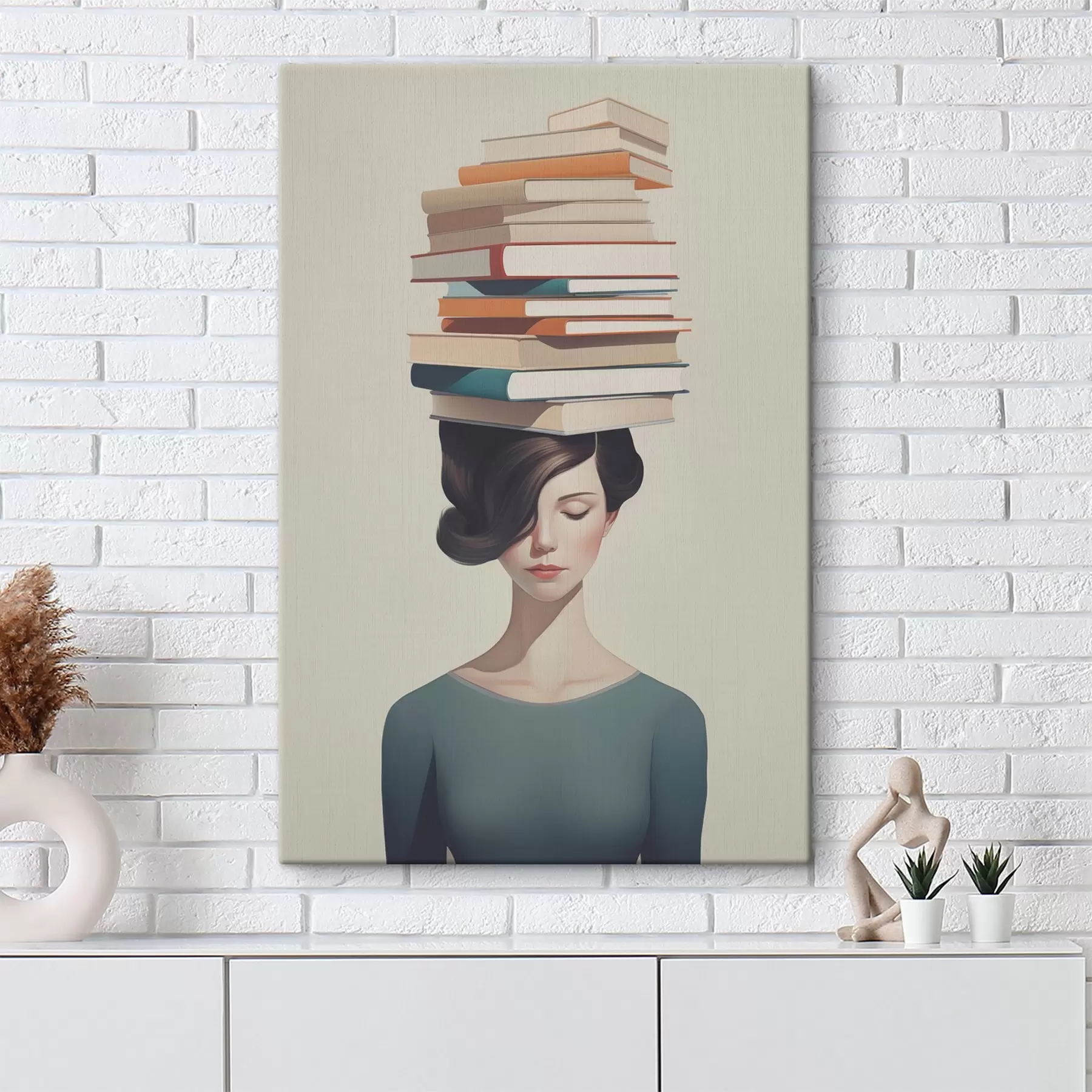 wall murals Surreal portrait of a girl with books s47334
