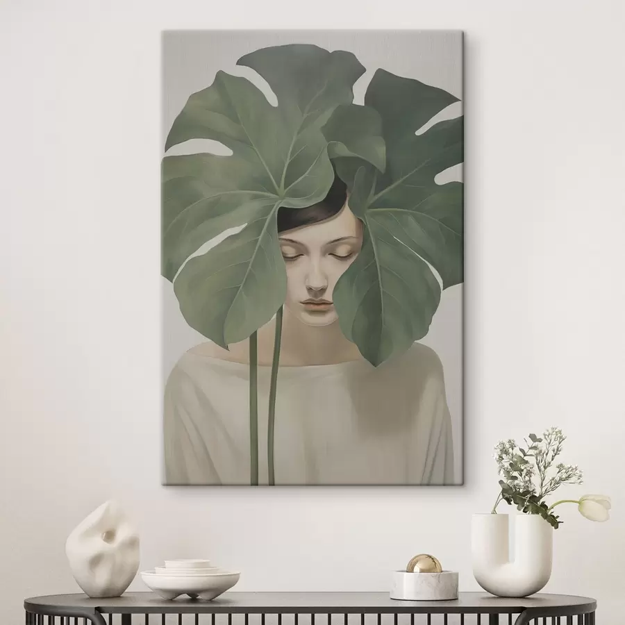 murales Chica con hojas tropicales s47335