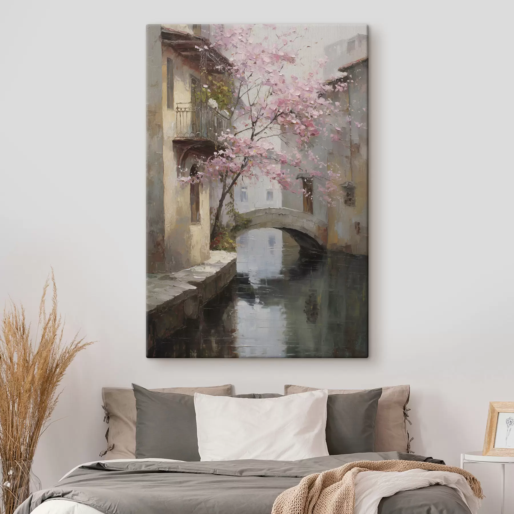 wall murals romantic cityscape with a blossoming tree in the style of oil painting s47126