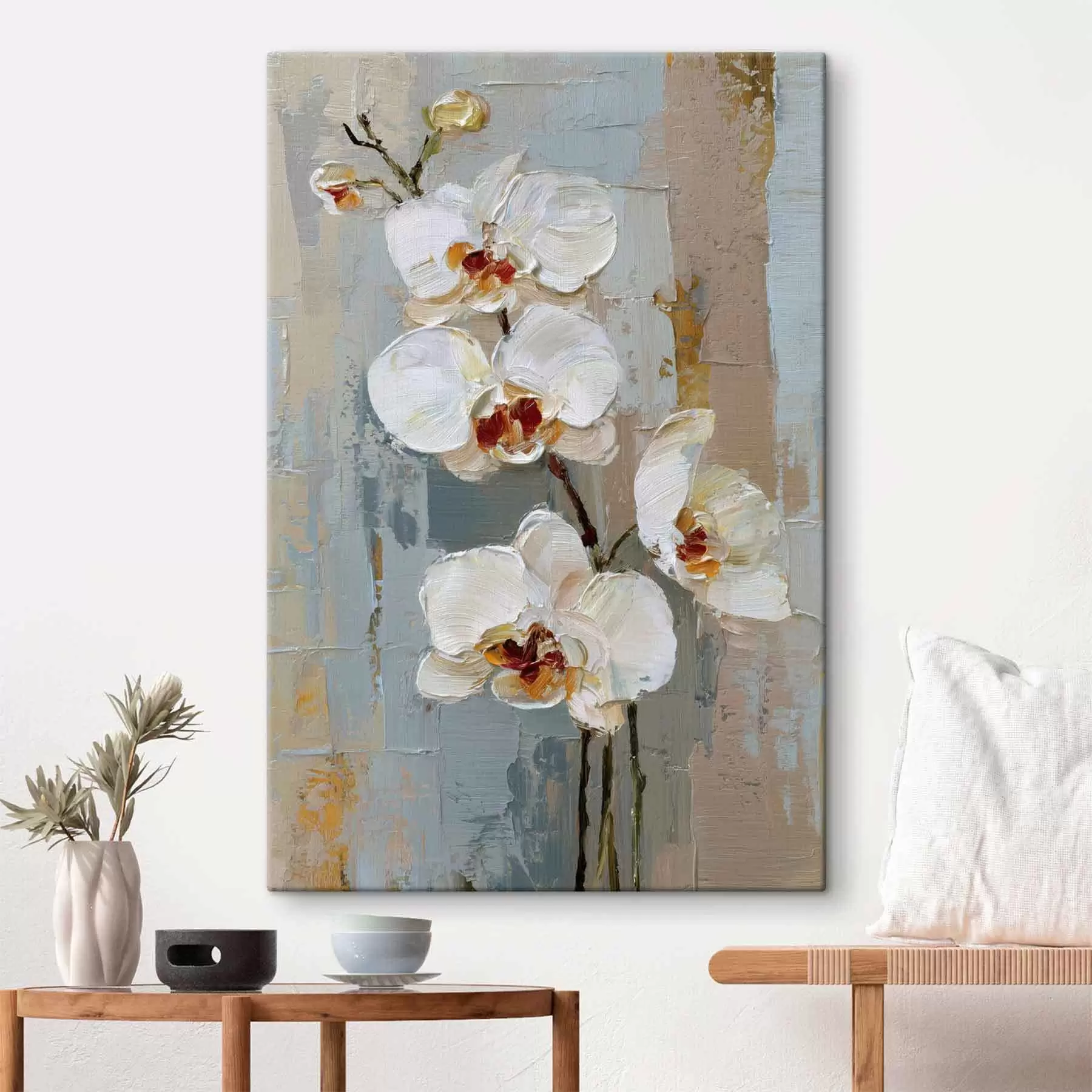 murales Flores de orquídea blanca al estilo de la pintura al óleo. s47132