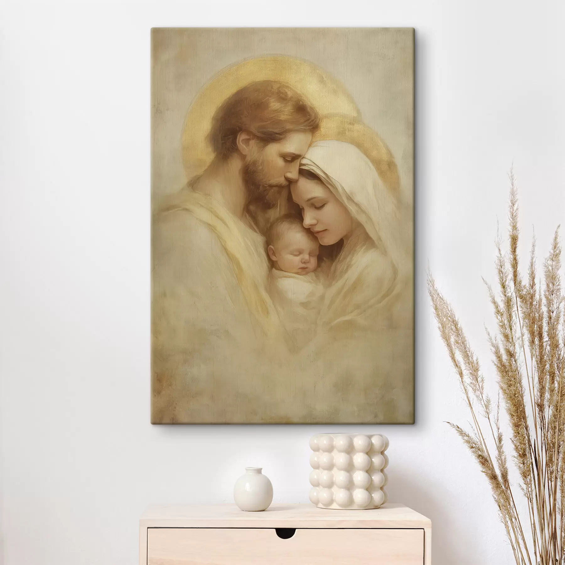 murales La Virgen María y José con el niño Jesús al estilo de un antiguo fresco. s47141