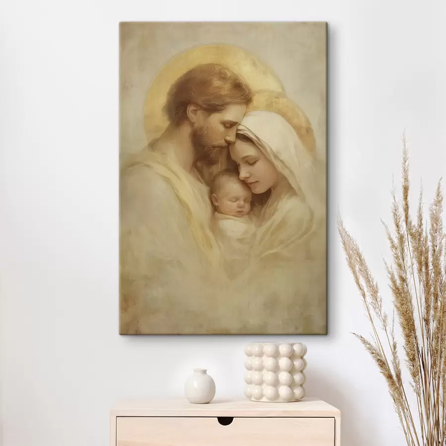 wall murals The Virgin Mary and Joseph with the infant Jesus in the style of an old fresco s47141