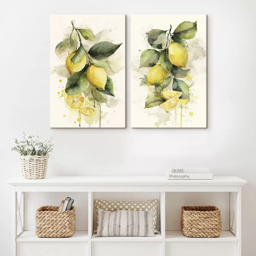 wall murals watercolour-style branch with lemons m01172