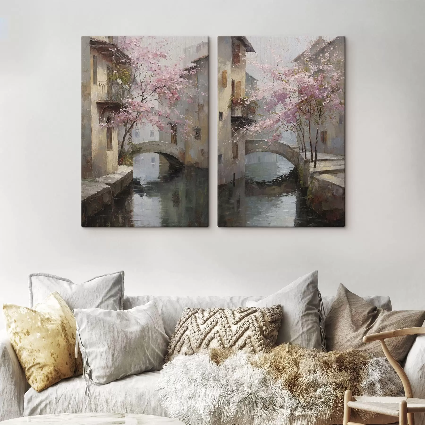wall murals romantic cityscape with a blossoming tree in the style of oil painting m01173