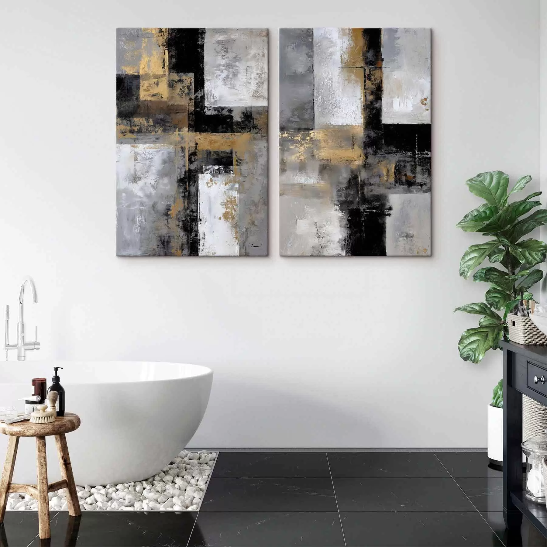 murales abstracción textural contemporánea en tonos negros, grises y blancos m01179