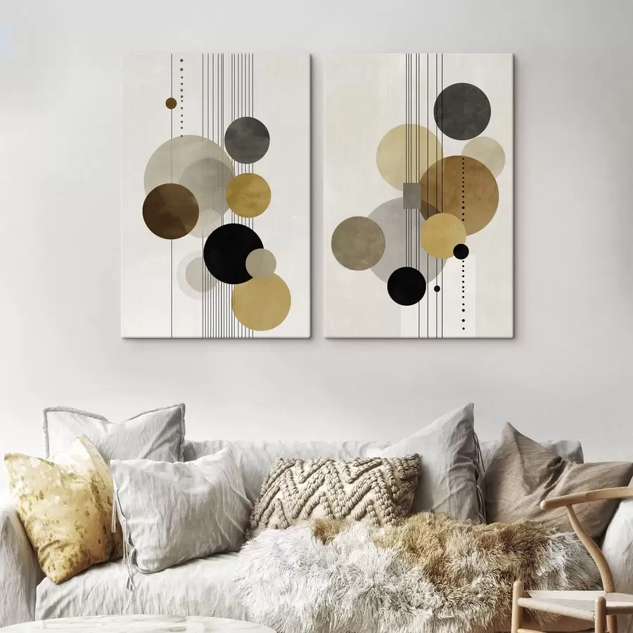 murales abstracción con círculos y líneas en colores cálidos m01182