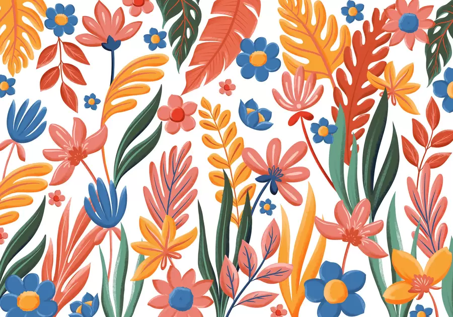 peintures murales Motif lumineux avec des fleurs et des feuilles w05003