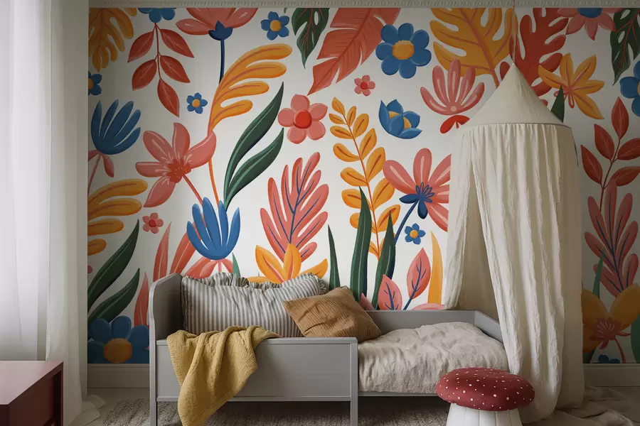 Wall Mural Photo Wallpaper Bright pattern with flowers and leaves w05003
