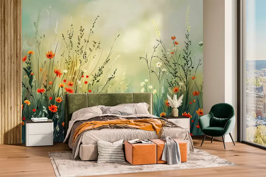 Wall Mural Photo Wallpaper Meadow flowers and grasses in soft painterly style w05015