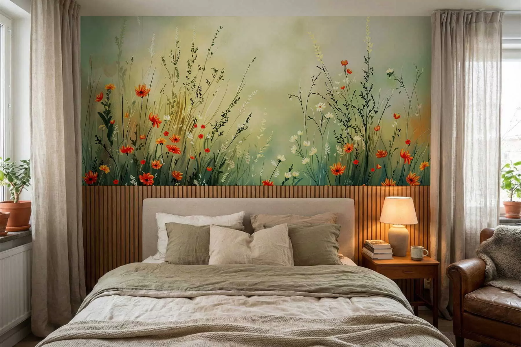 Wall Mural Photo Wallpaper Meadow flowers and grasses in soft painterly style w05015