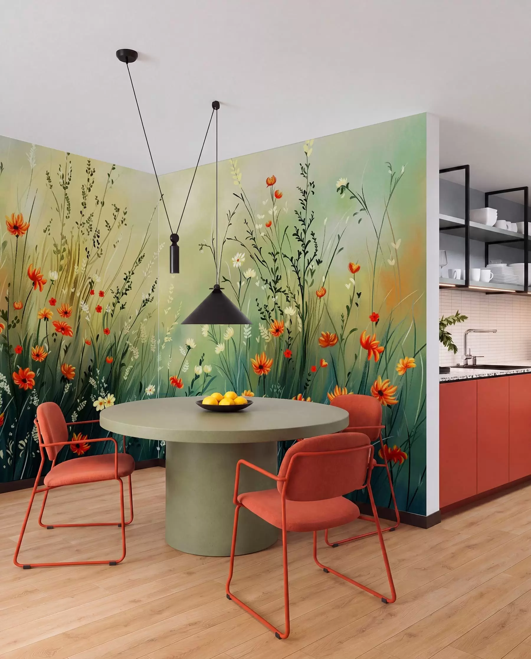 peintures murales Fleurs des champs et herbes dans un style pictural doux w05015