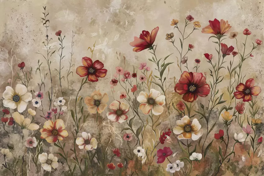 Wall Mural Photo Wallpaper Floral composition with textured background in warm tones w05016
