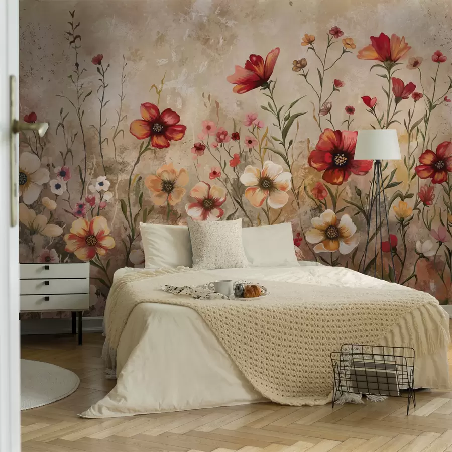 Wall Mural Photo Wallpaper Floral composition with textured background in warm tones w05016