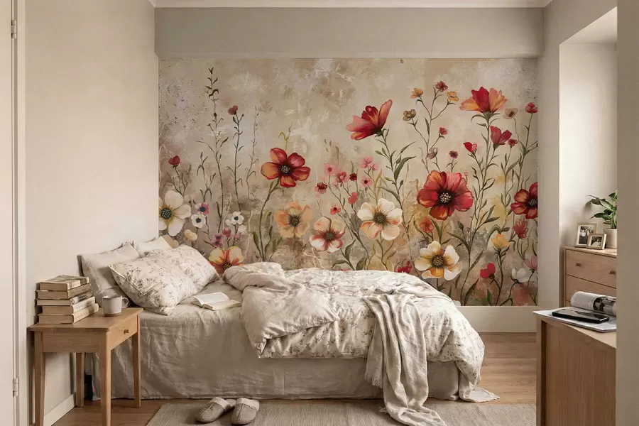 Wall Mural Photo Wallpaper Floral composition with textured background in warm tones w05016