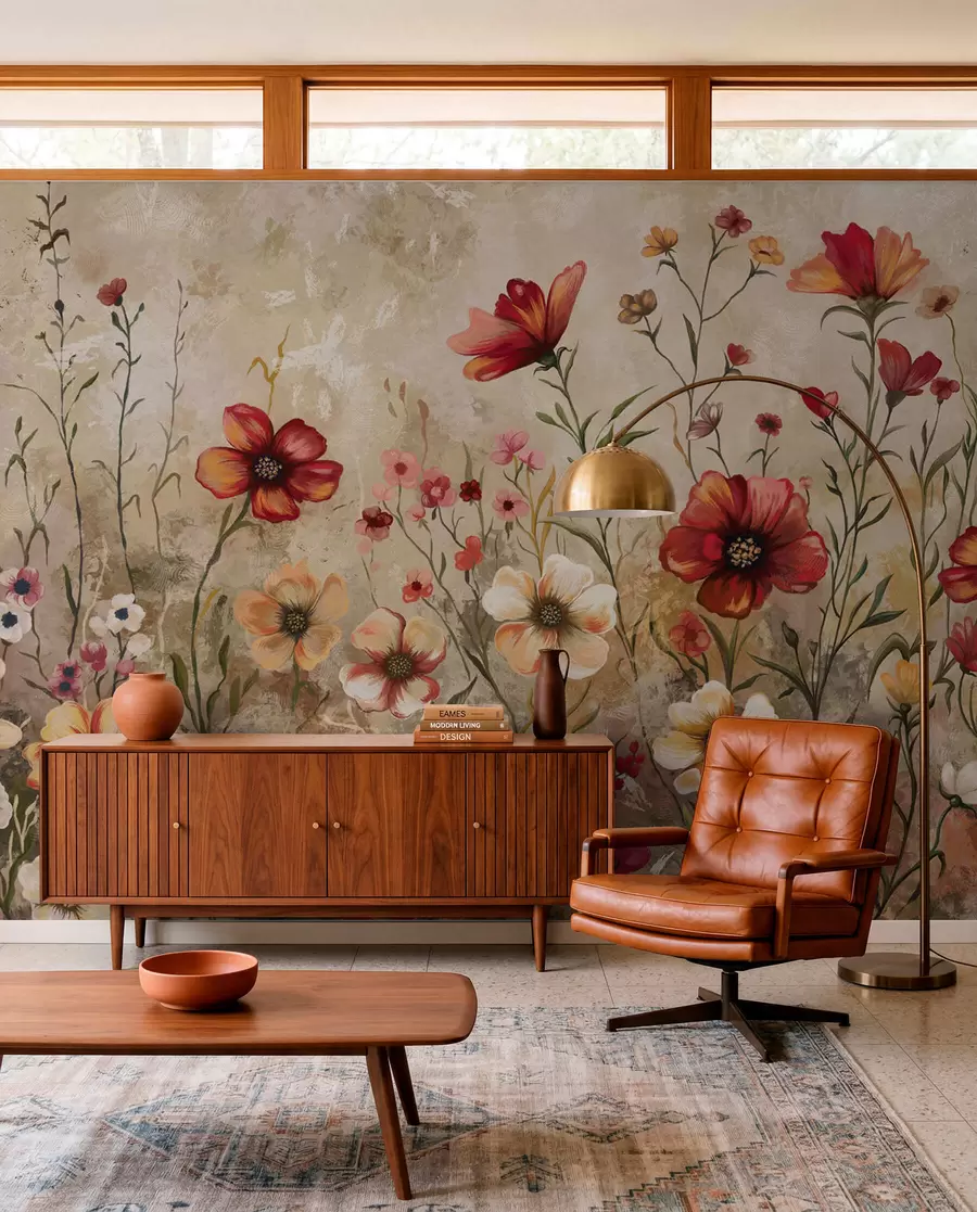 wall murals Floral composition with textured background in warm tones w05016