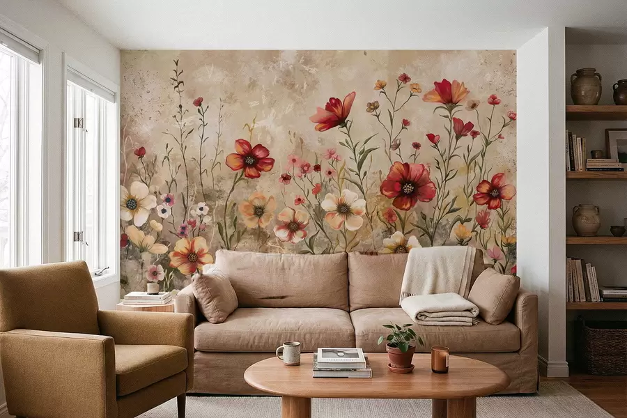 Wall Mural Photo Wallpaper Floral composition with textured background in warm tones w05016