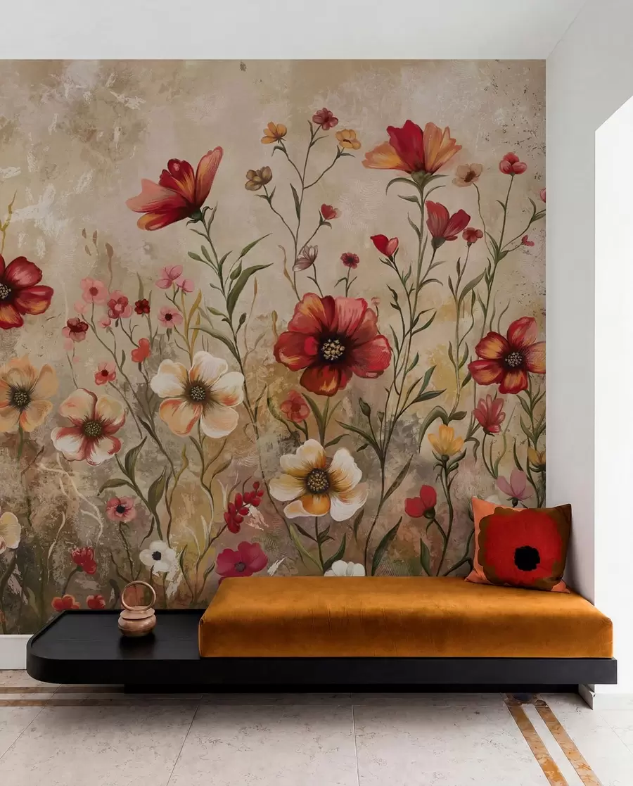 peintures murales Composition florale avec fond texturé dans des tons chauds w05016