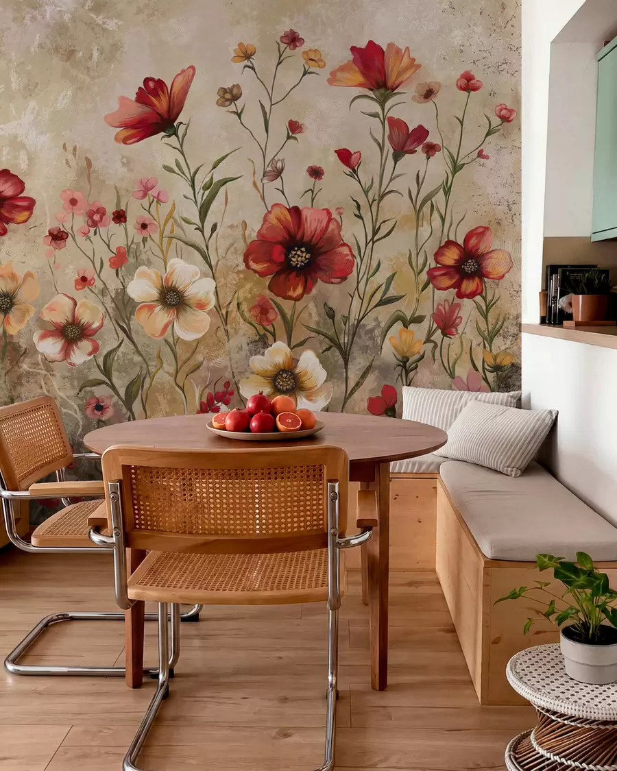 peintures murales Composition florale avec fond texturé dans des tons chauds w05016