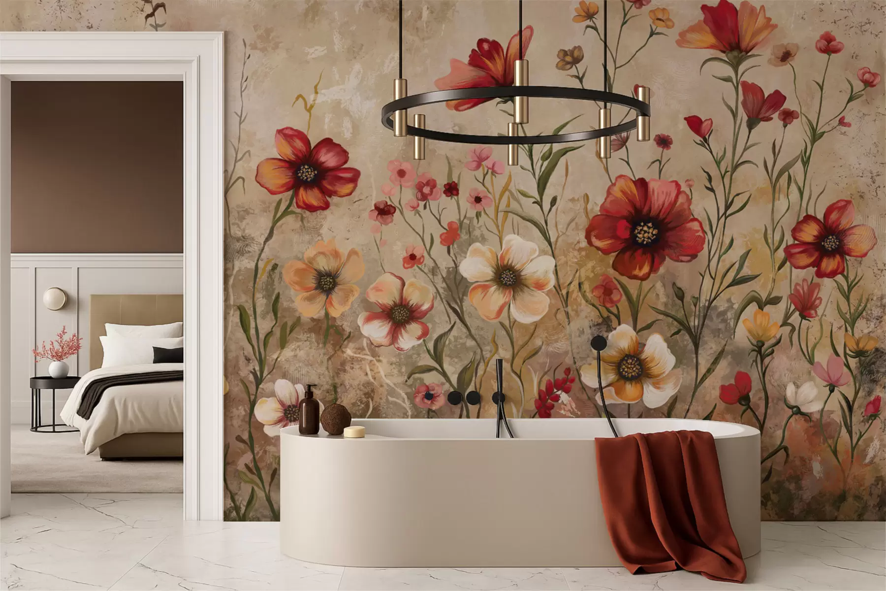 wall murals Floral composition with textured background in warm tones w05016