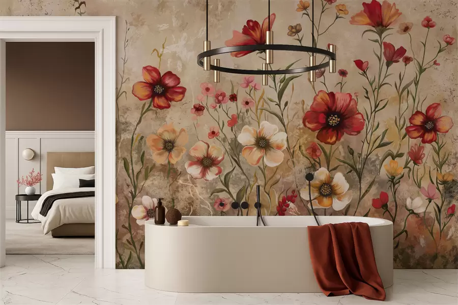 Wall Mural Photo Wallpaper Floral composition with textured background in warm tones w05016