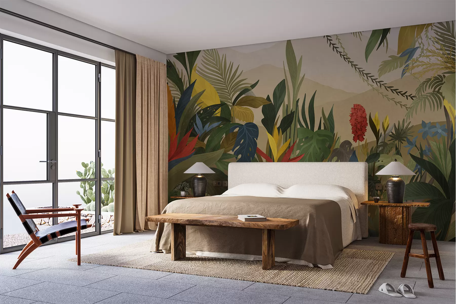 Wall Mural Photo Wallpaper Tropical foliage with large leaves and flowers w05019