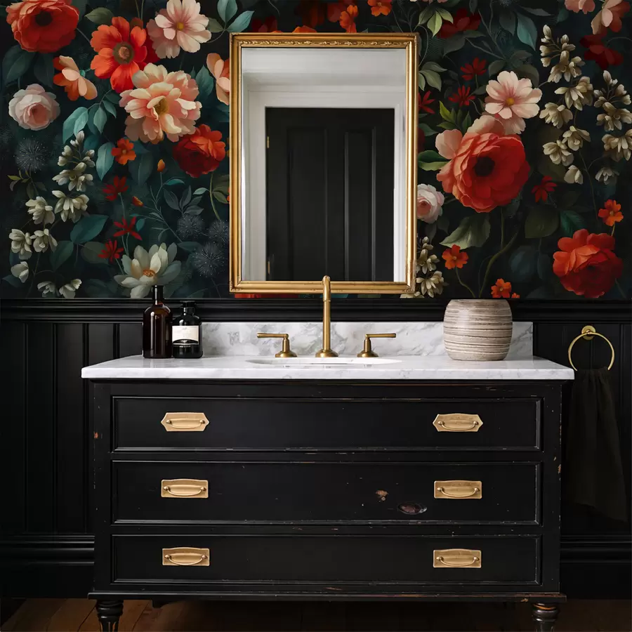 Wall Mural Photo Wallpaper Dark floral pattern with lush garden flowers w05087