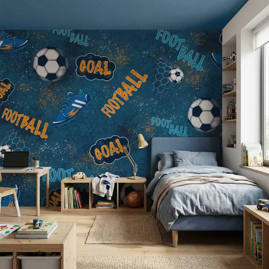 wall murals Kids pattern with balls, shoes and sporty words w05037