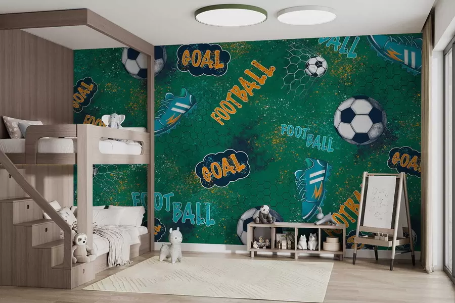 peintures murales Motif football pour enfants dans les tons verts w05037v1