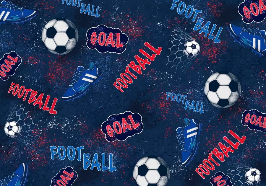 Wall Mural Photo Wallpaper Repeating pattern with balls, cleats, and text elements w05037v2