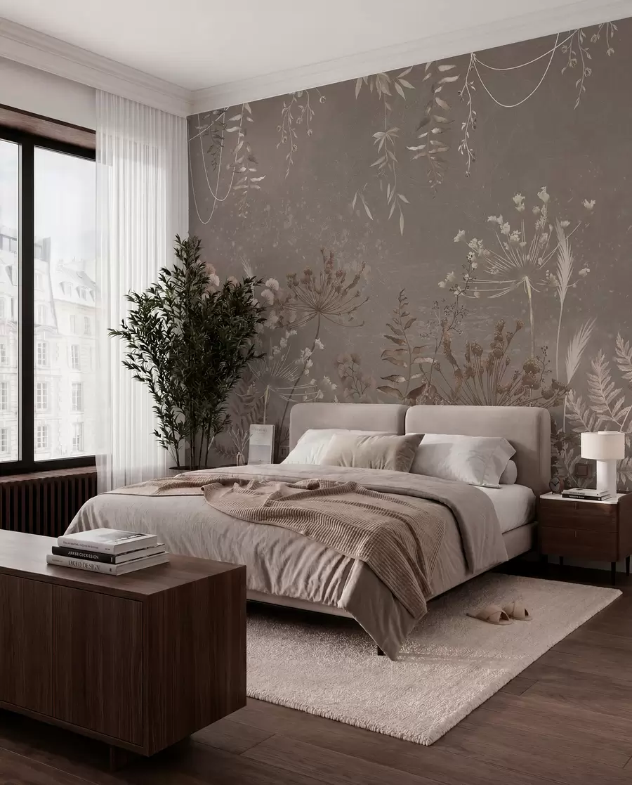 Wall Mural Photo Wallpaper Light botanical pattern with flowers and leaves w05092v1