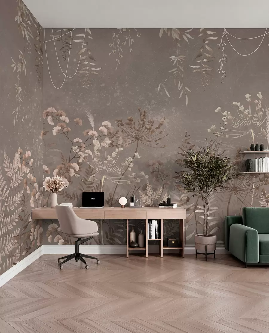 Wall Mural Photo Wallpaper Light botanical pattern with flowers and leaves w05092v1